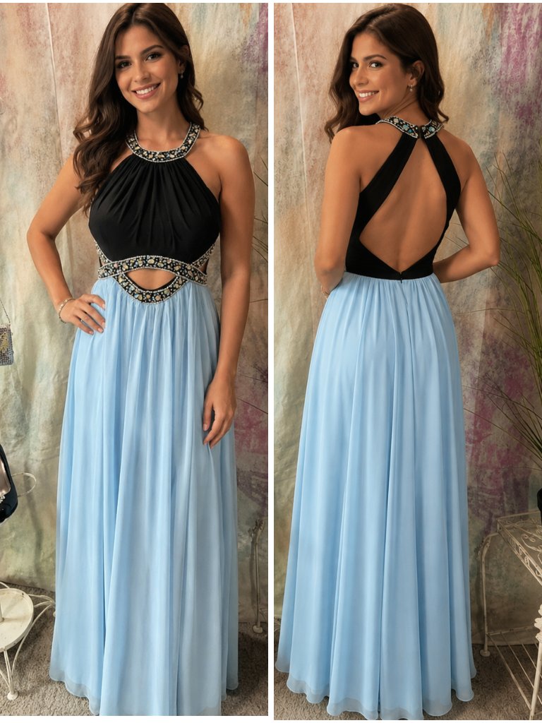 Blondie Nites Sexy Beaded Prom - Formal - Ball Dress W/ Open Back & Cut Outs